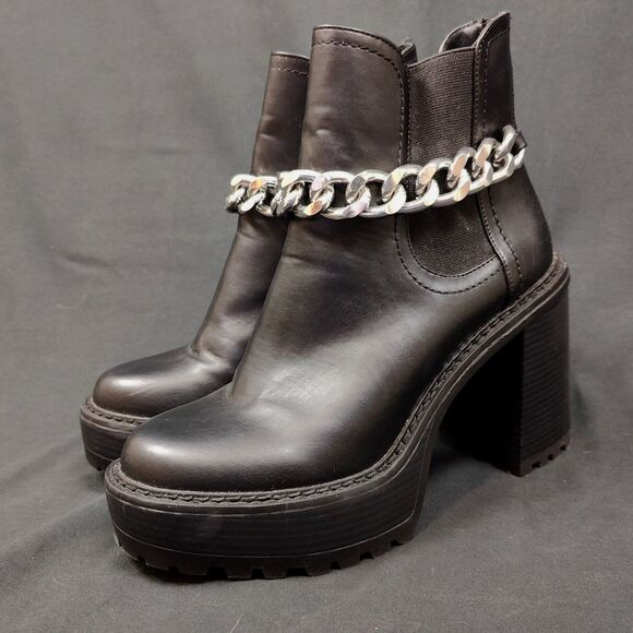 Steve Madden ♡ Madden Girl ♡ Kamora Platform Silver Chain Heeled Ankle Boots - Picture 3 of 8